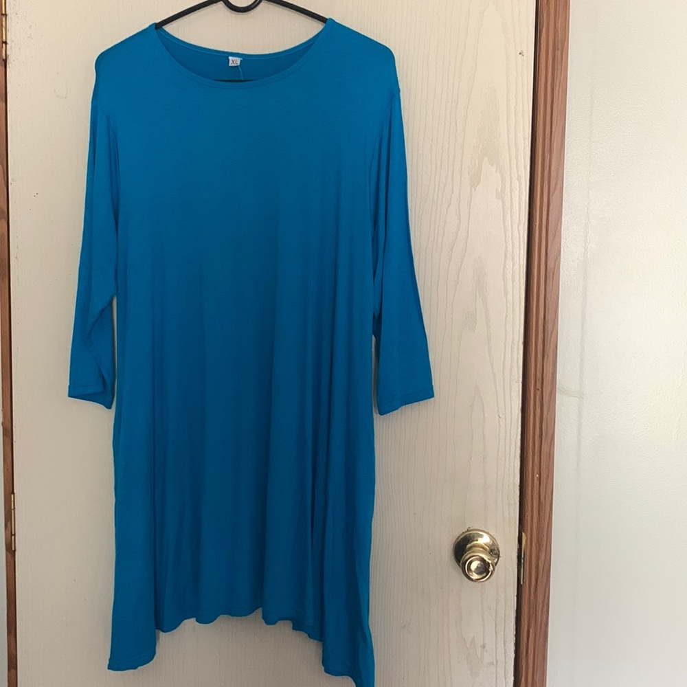 Women’s T-shirt Dress Blue 3/4 length sleeve